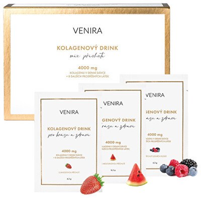Venira - Kolagenový nápoj pro vlasy, nehty a pleť s příchutí (jahoda, meloun, lesní plody) 30 sáčků